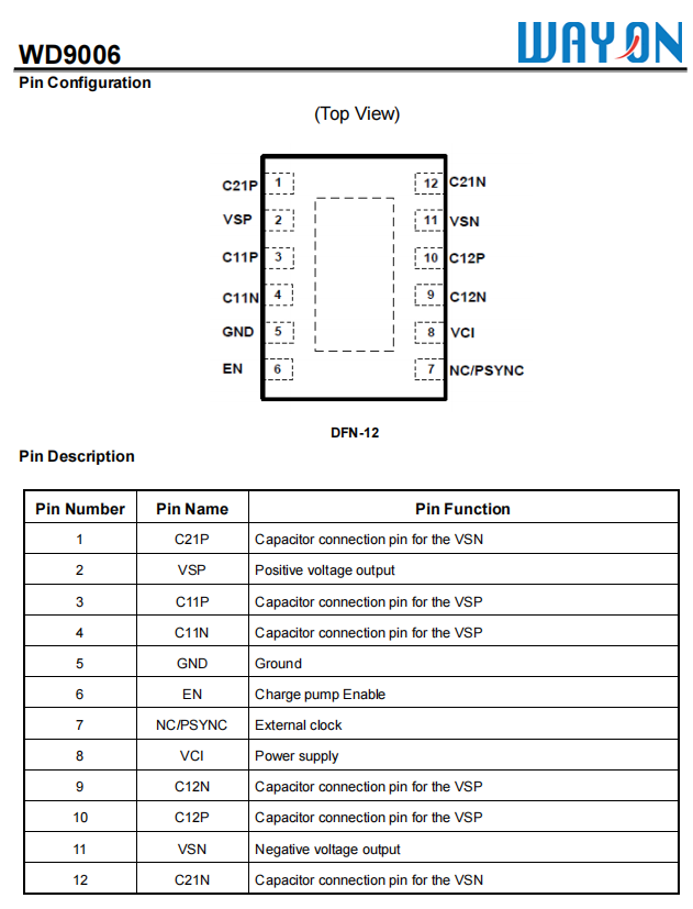 Wayon，維安代理，平板電腦顯示屏驅(qū)動芯片，WD9006-BFA2R，完美替換天德鈺FP7721BX2