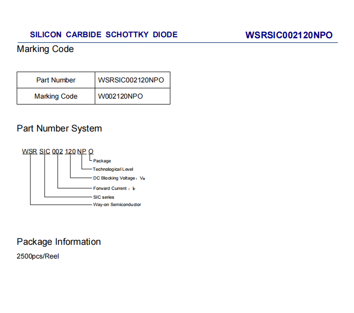 Wayon代理商，維安代理商，SiC Schottky Diode， 碳化硅肖特基二極管，WSRSIC002120NPO.png